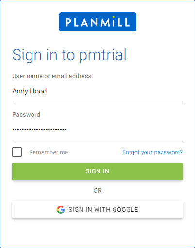 Login page